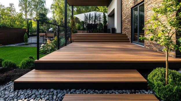 Modern deck with black railing